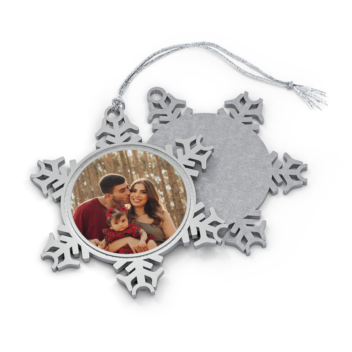 Personalised pewter snowflake photo ornament