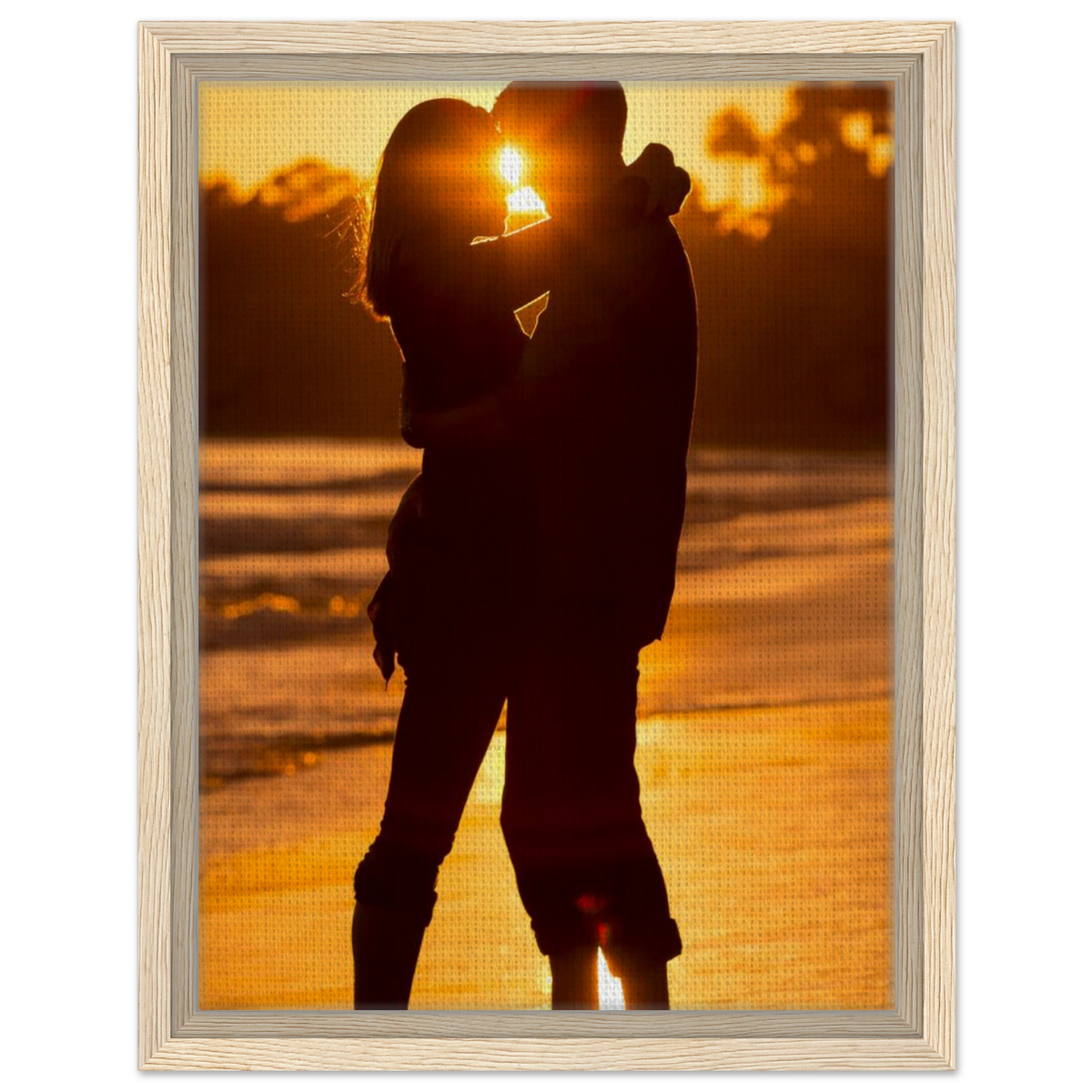Personalised framed canvas print in a wood float frame