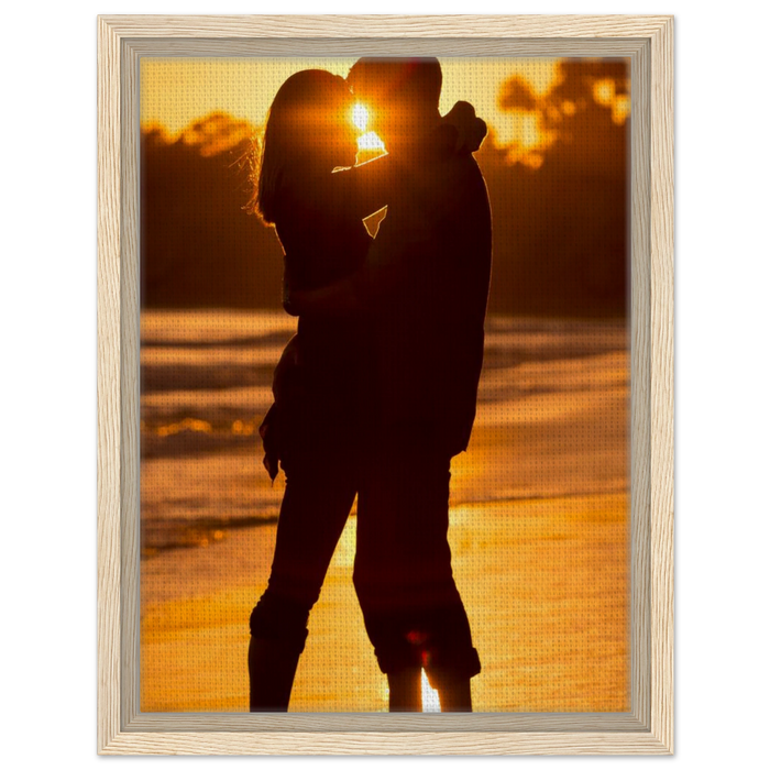 Personalised framed canvas print in a wood float frame